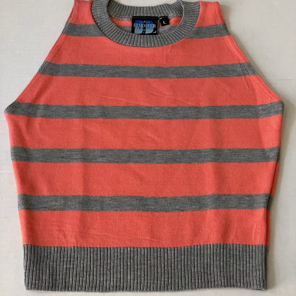 Elhoffer Design Cropped Sleeveless Sweater Top Striped Tank Top Women's Size Lg